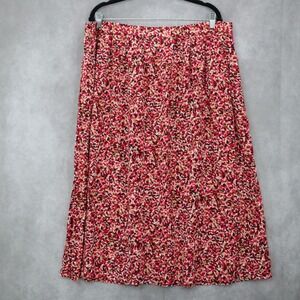 Just My Size Boho Floral Midi Skirt Red Pink Flowy Pocket Casual Chic Plus 16